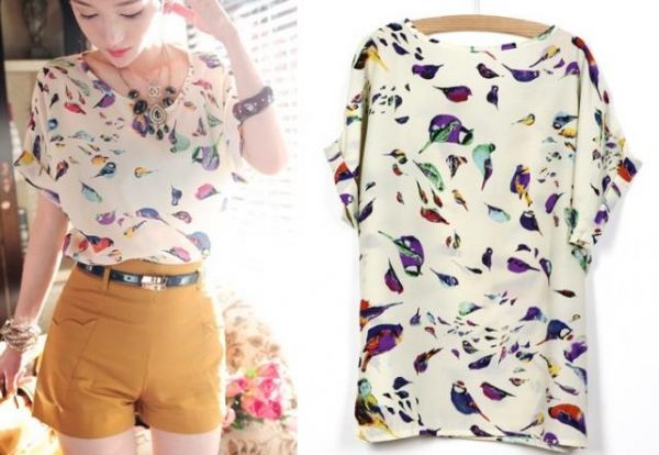 Blusa Chiffon Bird Print (Pássaros) - bc010