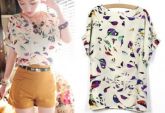 Blusa Chiffon Bird Print (Pássaros) - bc010