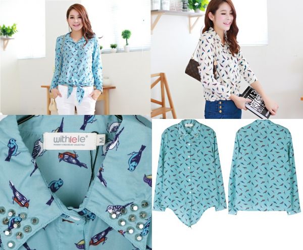 Blusa Chiffon Bird Print (Pássaros) 02 Cores - bc012